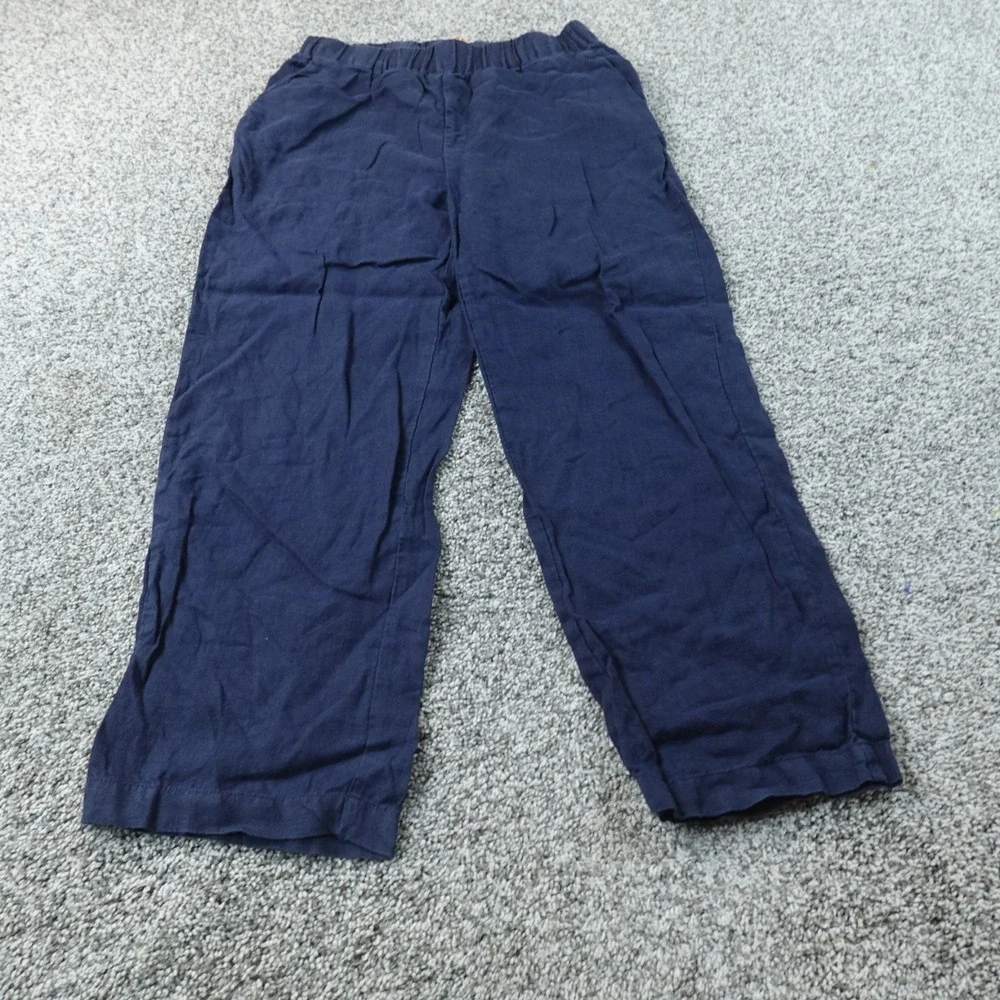 NEW Quince Pants Womens S Blue European Linen Pull On Elastic Waist High Rise